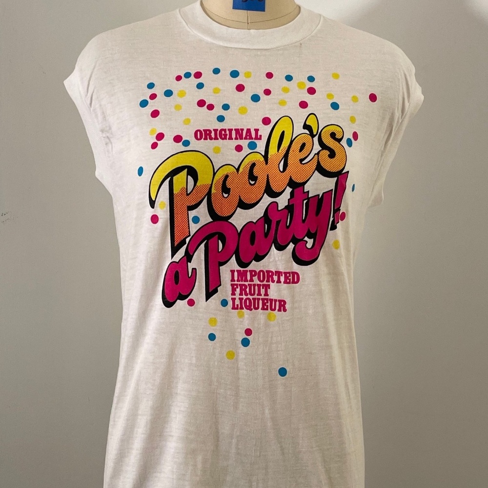 Vintage "Poole's A Party" Fruit Liqueur Sleeveless Single Stitch T-Shirt, Medium